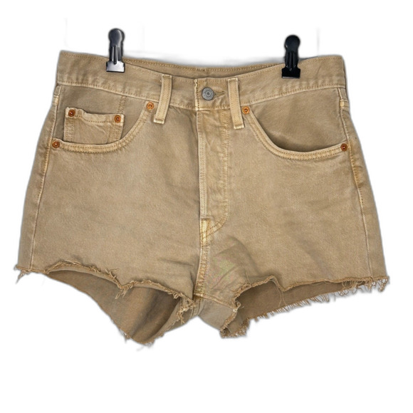Levi’s 501 High Rise Cutoff Shorts W27 Beige Denim Frayed Hem Waterless - Picture 1 of 8